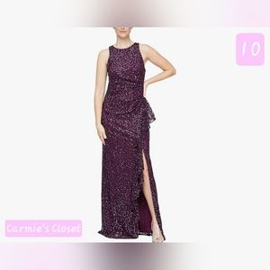 🔥NWT🔥OBO🔥 🟠 Alex Evenings Women's Long Cascade Dress w/Front Slit Size 10